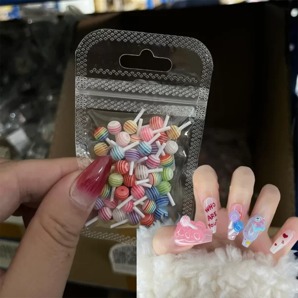 50pcs Colorful Kawaii Lollipop Design Nail Art Charms 3D Acrylic Resin Cartoon Ornament Nail Decorations Candy Accessories DIY * - Image 3