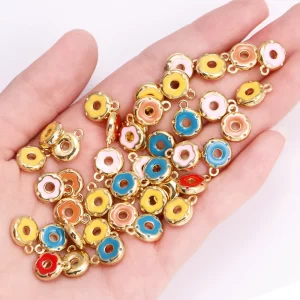 10Pcs 12*10mm Cute Donut Food Charm Enamel Small Pendants for Jewelry Making Kawaii Earrings Diy Bracelet Accessories Metal