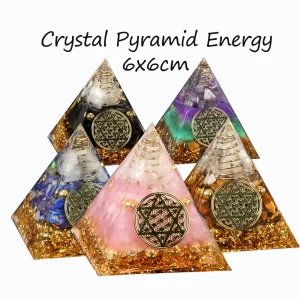 Natural Crystal Energy Pyramid Ornament Rose Quartz Reiki Healing Chakra Resin Pyramid Egyptian Decor Room Decoration 6cm
