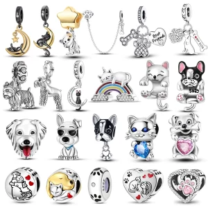 Dog Schnauzer French Bulldog 925 Sterling Silver Charm 925 Silver Paws Footprint Beads fit Original MULA Bracelet DIY Jewelry