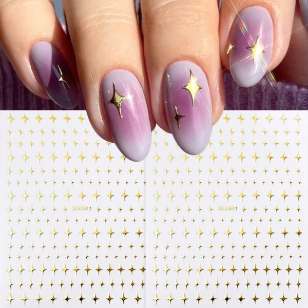 1Sheet Laser Star Nail Stickers 3D Metallic Mirror Gold/Silver Irregular Star Manicure Decals Y2K Self Adhesive Nails Decoration - Image 4