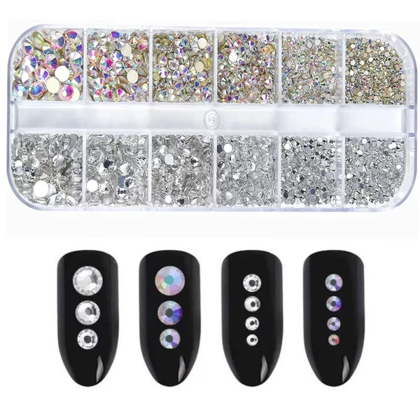 Nail Art Rhinestones Kit 2400pcs Nail Gems Ab Flatback Rhinestones Gems Stones with Storage Organizer for Design Bright Holiday - Image 2
