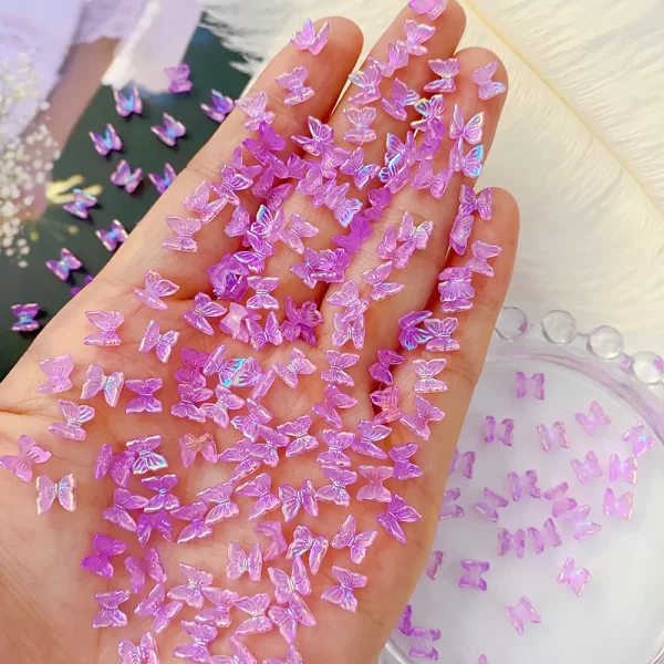 100Pcs Colorful Aurora Butterfly Nail Art Decoration 6mm Resin Mini 3D Butterfly Nail Charms AB /Pink Cute Manicure Butterfly N* - Image 4