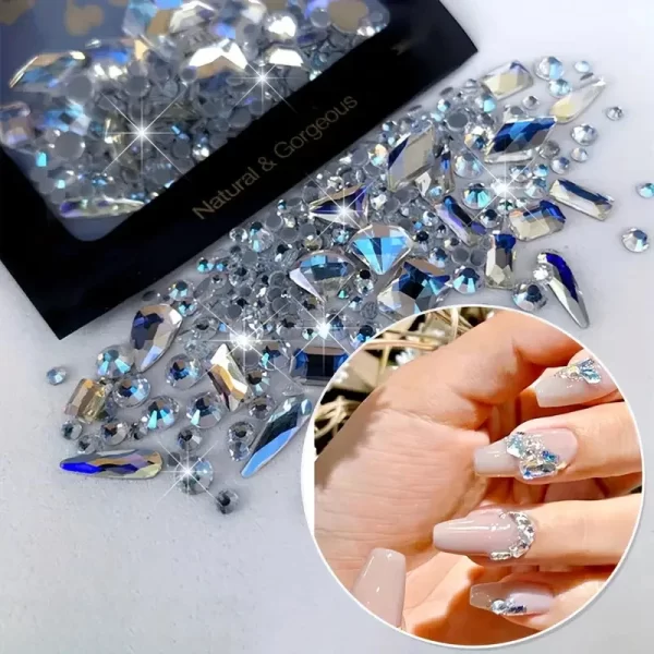 150pcs Flat Round Rhinestone Plus 20 Flat Shaped Large Nail Rhinestones Shapes Charm 3D Rectangular Strass Flat Back Nail Decor* - Image 2