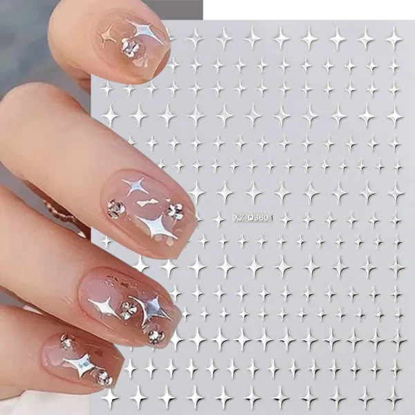 1Sheet Laser Star Nail Stickers 3D Metallic Mirror Gold/Silver Irregular Star Manicure Decals Y2K Self Adhesive Nails Decoration