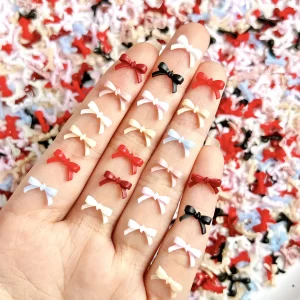Cute Bow Nail Charm Small 100PCS Multi Colors Bows Nail Art Accessories Flatback Resin Rhinestones Nails Decoration Summer Parts
