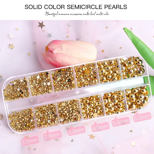 12/6 Grids Flatback AB Pearl Nail Art Decorations Charms White Pink Silver Beads 3D Nail Jewelry Crystal Rhinestone DIY Manicure - Image 3