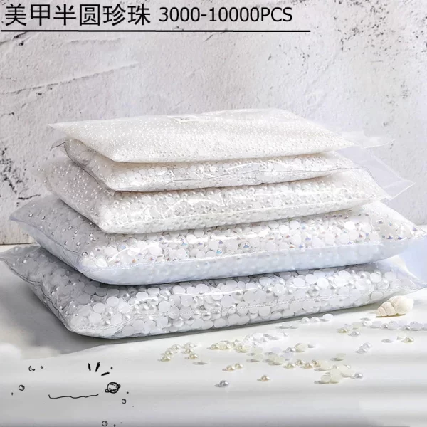 Wholesale 1 Pack 3000-10000PCS 1.5MM-6MM White Beige Flatback Semi Ball Pearls Nail Art Rhinestones Jewelry Manicure Charms - Image 3