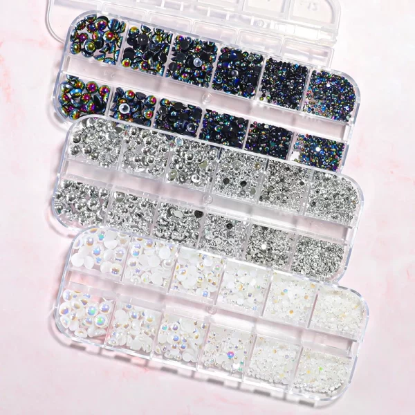 12/6 Grids Flatback AB Pearl Nail Art Decorations Charms White Pink Silver Beads 3D Nail Jewelry Crystal Rhinestone DIY Manicure - Image 5