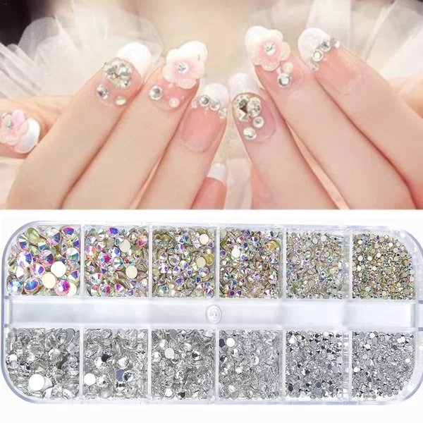 Nail Art Rhinestones Kit 2400pcs Nail Gems Ab Flatback Rhinestones Gems Stones with Storage Organizer for Design Bright Holiday - Image 3