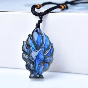 100% Natural Labradorite Original Stone Pendant Nine-tailed Fox Shape Polished Healing Stone Increase charm Unisex Jewelry Gifts