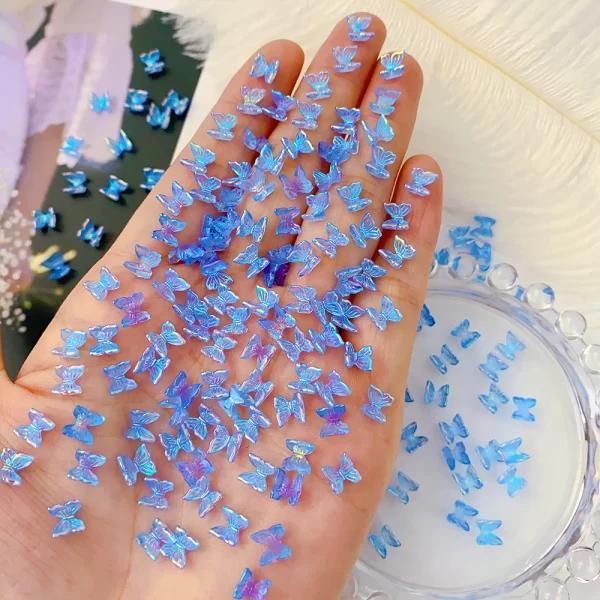 100Pcs Colorful Aurora Butterfly Nail Art Decoration 6mm Resin Mini 3D Butterfly Nail Charms AB /Pink Cute Manicure Butterfly N* - Image 5