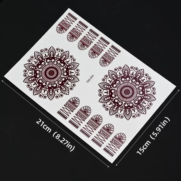 Waterproof Maroon Henna Temporary Tattoo Stickers Flower Instant Fake Tattoo Hand Temporary Tattoos for Wedding Party Festival * - Image 5