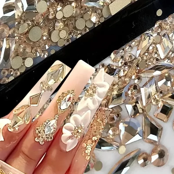 150pcs Flat Round Rhinestone Plus 20 Flat Shaped Large Nail Rhinestones Shapes Charm 3D Rectangular Strass Flat Back Nail Decor* - Image 4