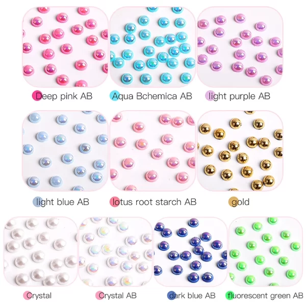 12/6 Grids Flatback AB Pearl Nail Art Decorations Charms White Pink Silver Beads 3D Nail Jewelry Crystal Rhinestone DIY Manicure - Image 4