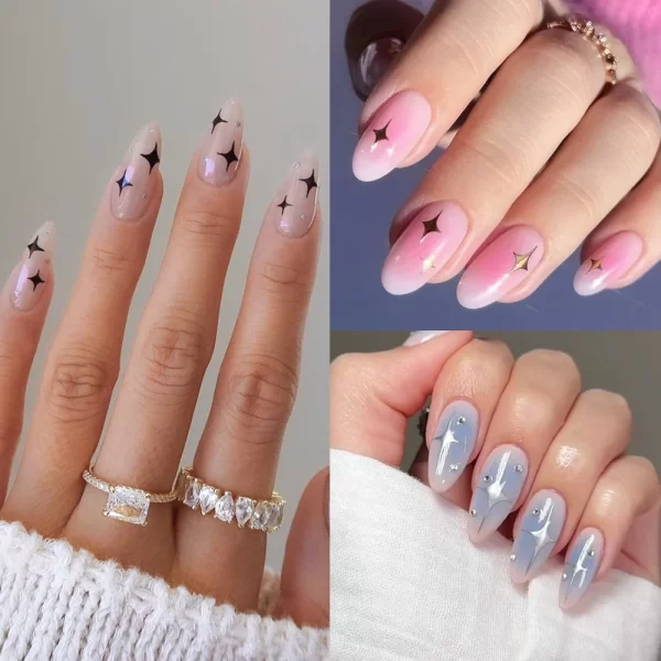 1Sheet Laser Star Nail Stickers 3D Metallic Mirror Gold/Silver Irregular Star Manicure Decals Y2K Self Adhesive Nails Decoration - Image 6