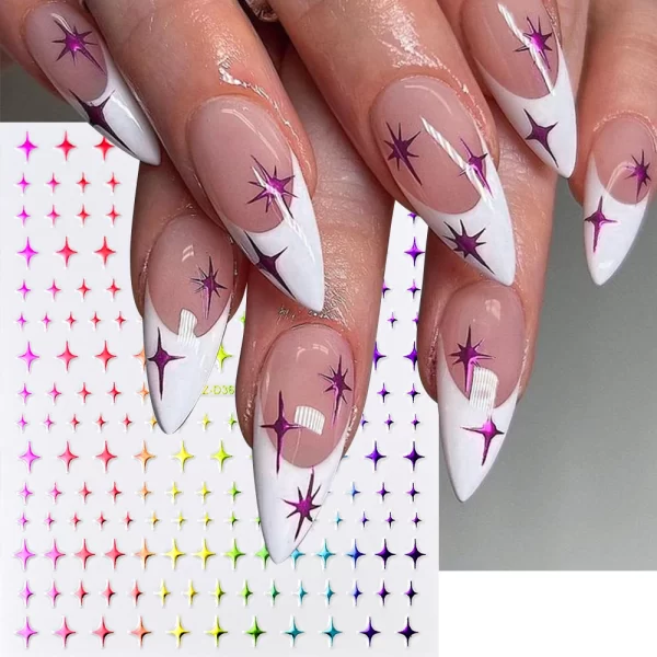1Sheet Laser Star Nail Stickers 3D Metallic Mirror Gold/Silver Irregular Star Manicure Decals Y2K Self Adhesive Nails Decoration - Image 3